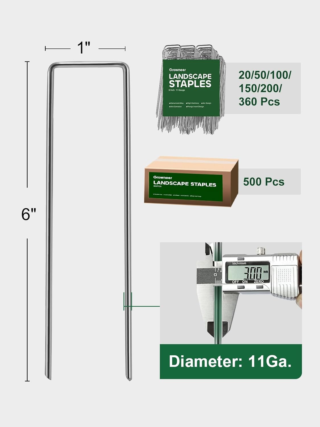 GROWNEER Landscape Staples Anti-Rust, 6 Inch 150pcs Garden Stakes, Galvanized Garden Staples, SOD Pins Yard Stakes for Securing Weed Fabric Barrier, Ground Cover, Artificial Turf, Dog Fence-VerdiqueGarden