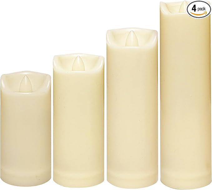 CANDLE CHOICE Waterproof Outdoor Battery Operated Flameless Candles with Auto Timer Flickering Plastic Resin Electric LED Slim Pillar Lights for Lantern Patio Garden Wedding Party Decorations 4 Pack-VerdiqueGarden