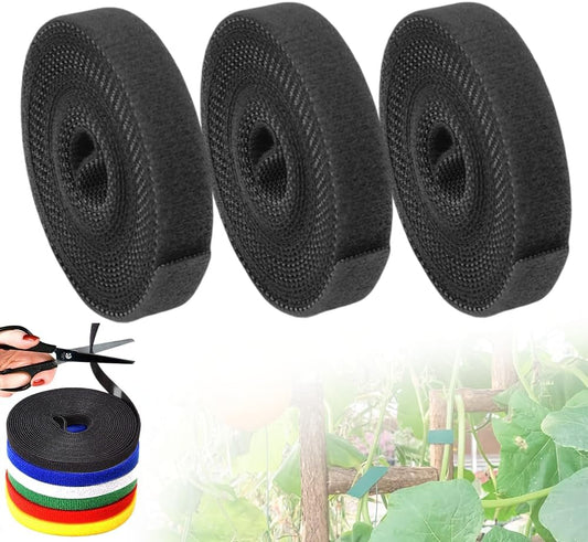 Reusable Plant Ties Tape for Climbing Plants, Garden Ties Tomato Plant Supports, Adjustable Garden Twine & Twist Ties Plant Ties for Outdoor Indoor Plants Stakes Gardening Supplies (Black, 3 Rolls)-VerdiqueGarden