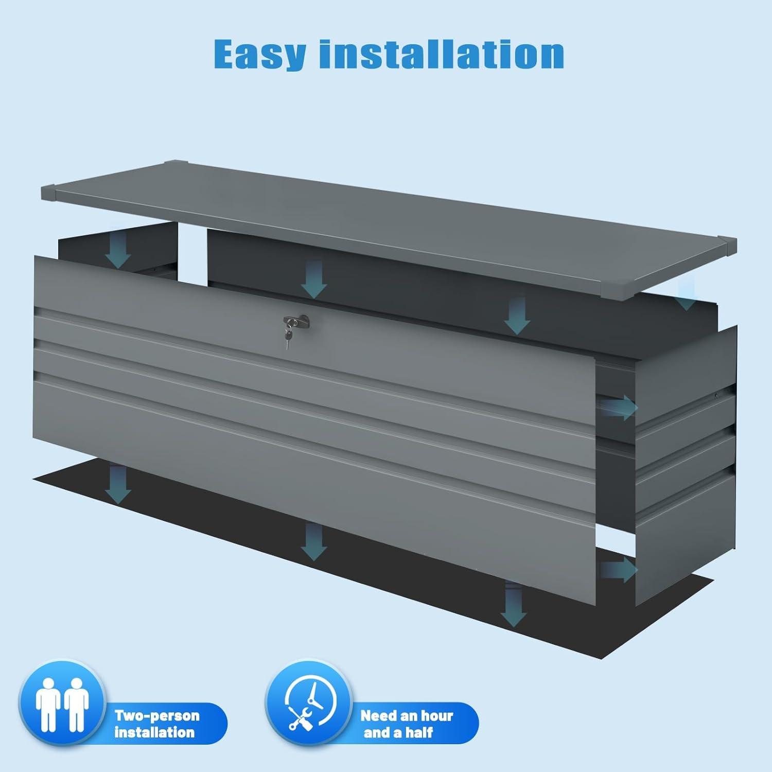 260 Gallon Waterproof Outdoor Storage Box, Extra Large Outside Metal Deck Storage Box for Patio Cushions, Garden Tools, Pool Supplies-VerdiqueGarden