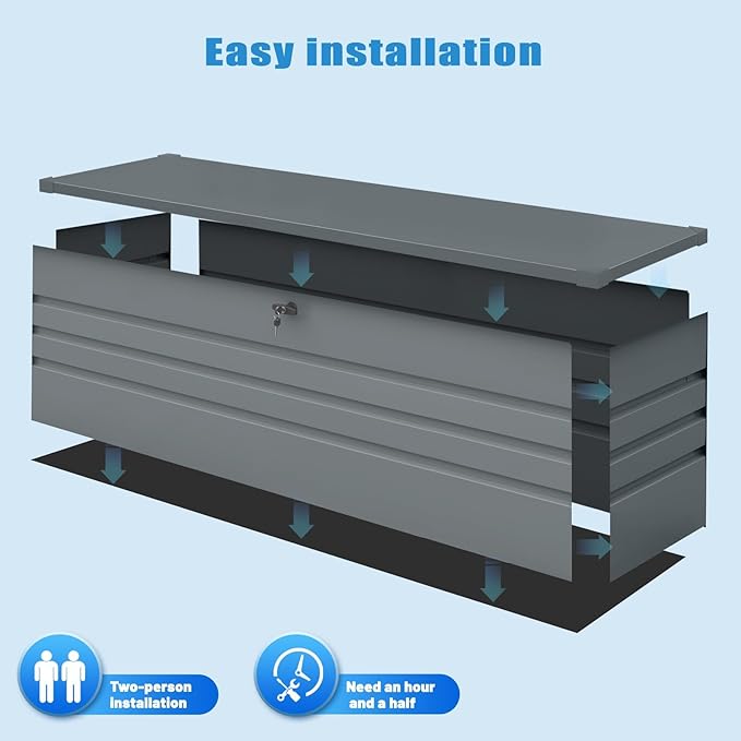 260 Gallon Outdoor Storage Box Waterproof, Extra Large Metal Deck Box and Patio Cushion Box for Storing Gardening Tools, Pool Supplies-VerdiqueGarden