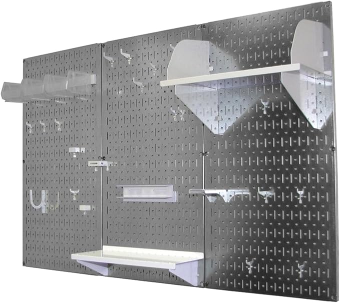 Wall Control Pegboard Organizer 4 ft. Metal Pegboard Standard Tool Storage Kit with Galvanized Toolboard and White Accessories-VerdiqueGarden