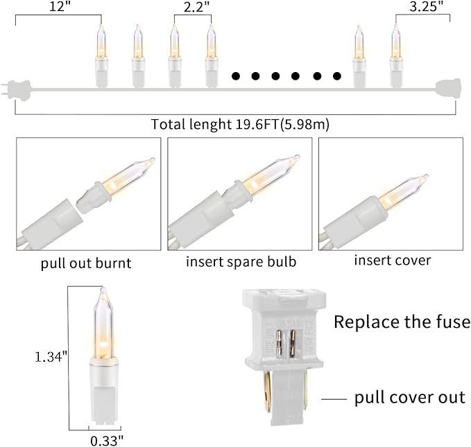 Ultra-Bright Connects End to End Warm White Christmas Mini Lights 100L 19.6Ft UL Listed Incandescent Bulb String Light Set for Indoor and Outdoor Holiday Garden Party Christmas Tree Decor-VerdiqueGarden