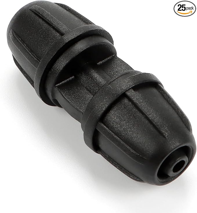 1/4 Inch Drip Irrigation Anti-leak Coupling Fittings, 25 Pieces 1/4'' Drip Line Barbed Locked Coupler Connectors for 1/4 Inch Irrigation Tubing for Garden Drip Systems-VerdiqueGarden