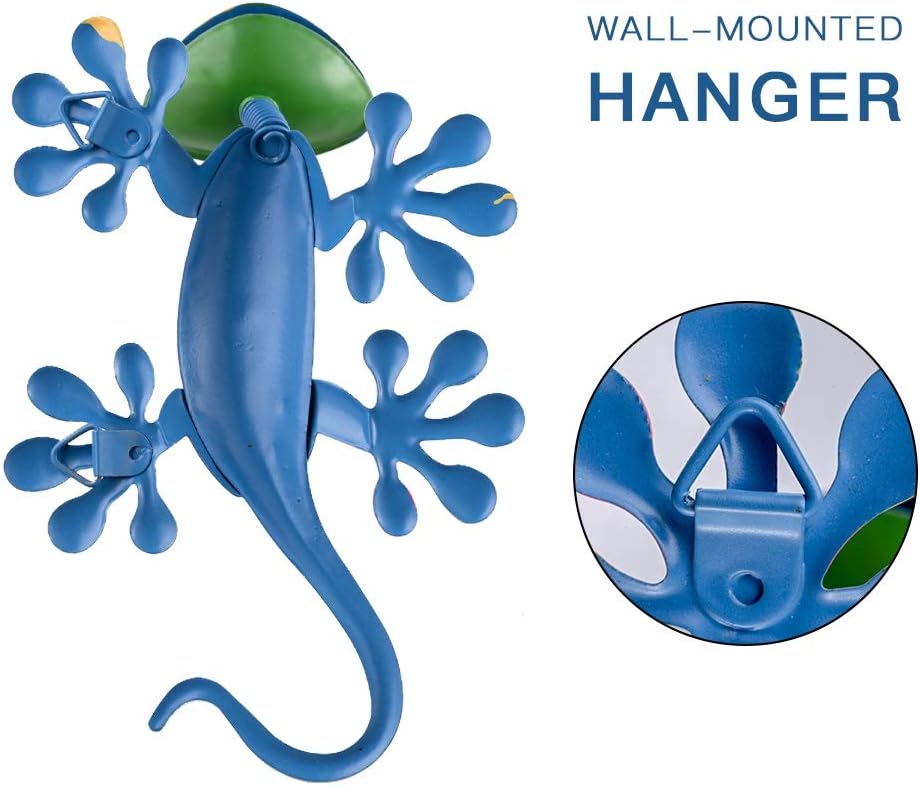 hogardeck Metal Gecko Outdoor Wall Decor, 4 Pack Lizard Art Garden Sculptures & Statues with Shaking Head Spring Decor for Front Yard Fence Patio-VerdiqueGarden