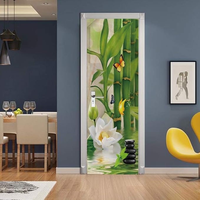 Bamboo 3D Door Stickers Murals - Peel and Stick - Waterproof & Washable - Matt Finish - Natural Style - Bamboo Pattern - 37.4" x 78.7" - 2 Pieces-VerdiqueGarden