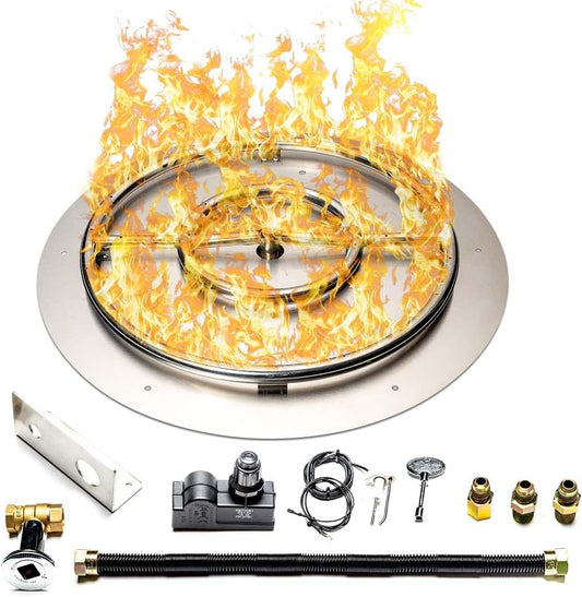 Stainless Steel Fire Pit Burner Pan & Ring Standard Kit with Spark Ignition for Natural Gas, 30-Inch Pan, 24-Inch Ring, 150,000 BTU Max-VerdiqueGarden