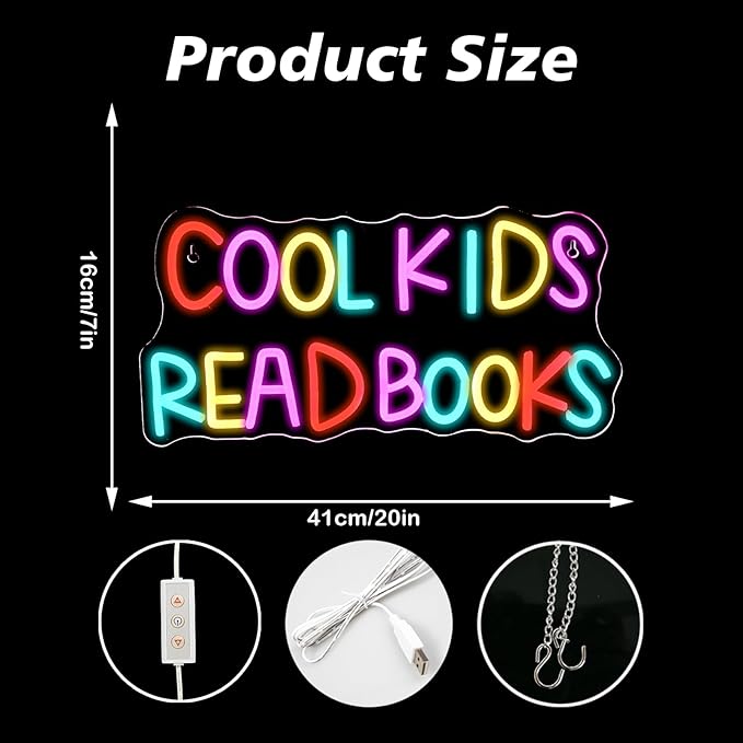 Cool Kids Read Books Neon Sign Reading Corner for Kids Neon Signs for Wall Decor LED Light Library Classroom Book Club Christmas Gift for Kids & Teens(5V2A)-VerdiqueGarden