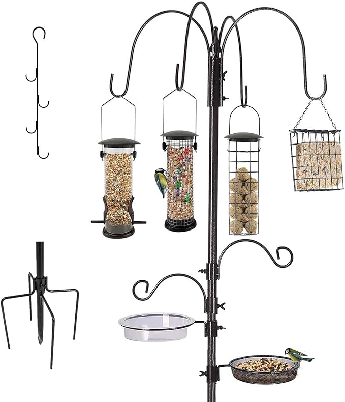 Bird Feeding Station Kit Pole Wild Bird Feeder Hanging Planter Hanger Multi Feeder Hanging with Metal Suet Feeder Bird Bath for Attracting Wild Birds-VerdiqueGarden