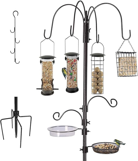 Bird Feeding Station Kit Pole Wild Bird Feeder Hanging Planter Hanger Multi Feeder Hanging with Metal Suet Feeder Bird Bath for Attracting Wild Birds-VerdiqueGarden