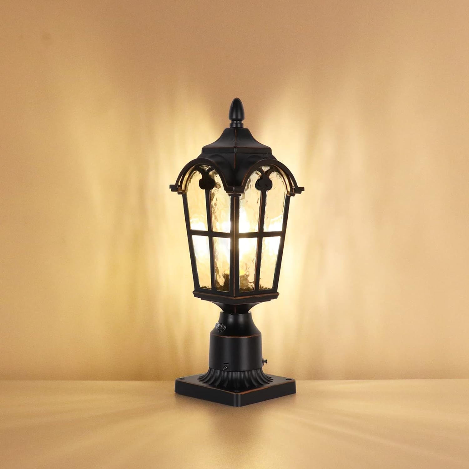 Hardwired 120V Dusk to Dawn Outdoor Post Light Black Roman, Waterproof Aluminum Pole Light Fixture with Pier Mount Base, Exterior Lamp Post Lantern Head with Clear Glass for Garden Yard Patio Pathway-VerdiqueGarden