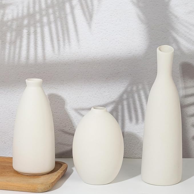 Ceramic Vase Set of 3, Small Flower Vase for Home Decor, Decorative Vases for Pampas Grass & Dried Flowers, Living Room, Bedroom, Bathroom, Shelf Centerpiece Table Decorations-VerdiqueGarden