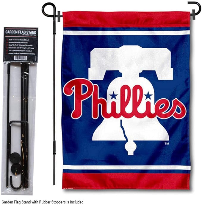 WinCraft Philadelphia Phillies Liberty Bell Garden Flag and Flagpole Stand Holder-VerdiqueGarden