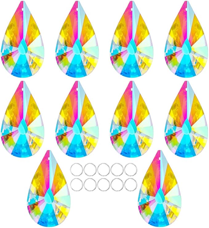 10 Pack Colorful Crystal Prisms Suncatcher,Sun Shine Catcher Rainbow Pendants,Crystals Prisms for Windows,Glass Hanging Decor for Home Garden Wedding DIY Ornament-VerdiqueGarden