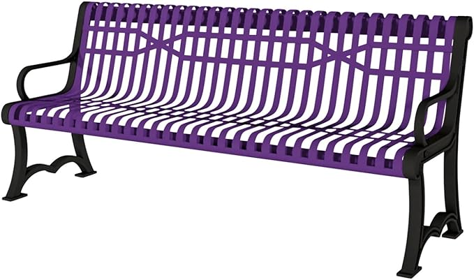 Coated Outdoor Furniture Heavy-Duty Outdoor Bench Thermoplastic Coated, Slatted Steel, Commercial-Grade Garden Bench, Made in America (Portable with Back, 4 Ft, Purple)-VerdiqueGarden