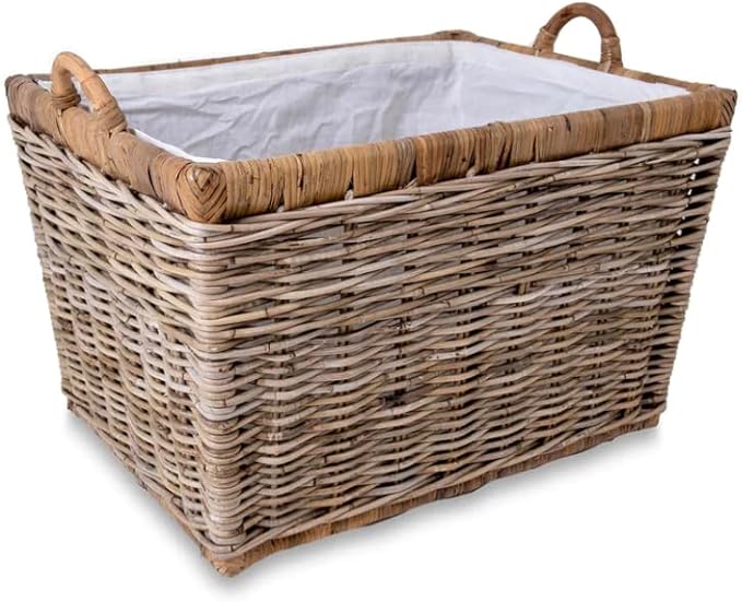 The Basket Lady Lift-Off Lid Wicker Storage Basket, Medium, 20 in L x 15 in W x 14 in H, Serene Grey…-VerdiqueGarden