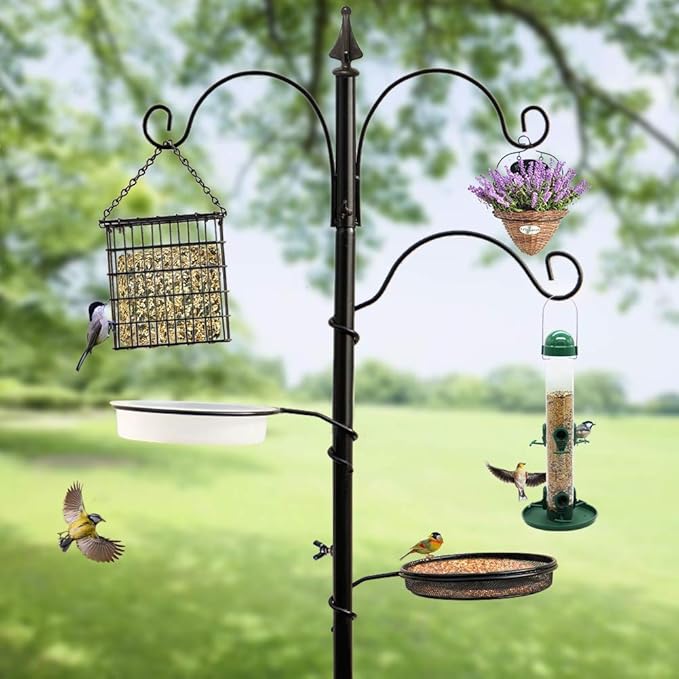 yosager Premium Bird Feeding Station Kit, 75" x 21" Bird Feeder Pole, A Multi Feeder Hanging Kit with Metal Suet and Bath for Attracting Wild Birds, Birdfeeder and Planter Hanger-VerdiqueGarden