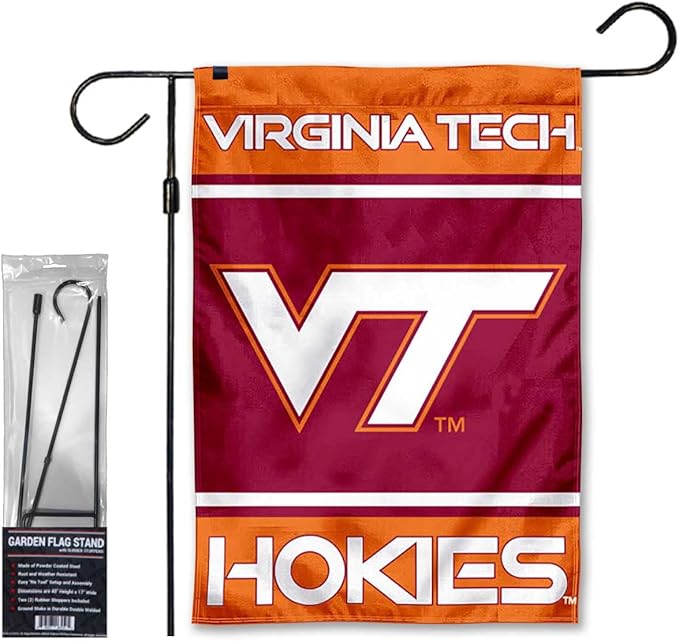Virginia Tech Hokies Garden Banner Flag with Flag Pole Stand Set-VerdiqueGarden