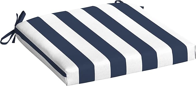 Arden Indoor/Outdoor Seat or Rocking Chair Cushion, 19 x 18, Water Repellent, Rain Proof, Fade Resistant Cushion for Rocking or Dining Chairs Sapphire Blue Cabana Stripe-VerdiqueGarden