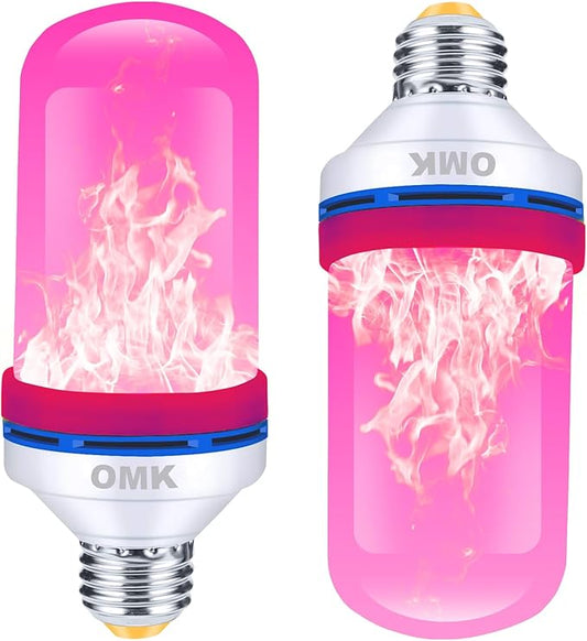 OMK 【Upgraded Pink Smaller LED Flame Light Bulbs - Flickering Light Bulbs with Gravity Sensing, E26 Base Fire Light Bulb, Indoor Outdoor Light Bulbs, Holiday Christmas Vintage Flame Bulb Decorations-VerdiqueGarden