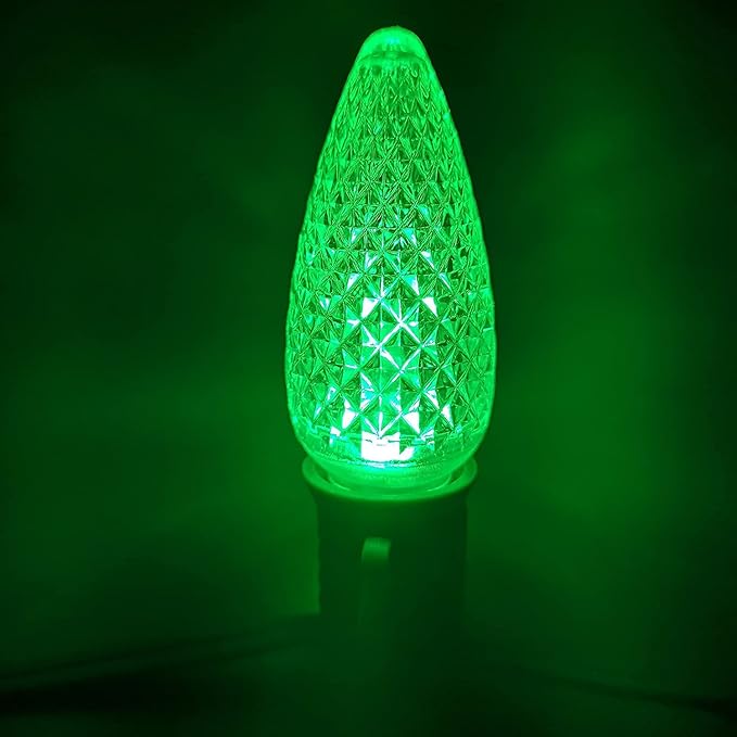 UL Listed Set of 25 C9 Green LED Christmas Lights Replacement Bulbs, Dimmable High Brightness Waterproof Christmas Replacement Bulbs for Outdoor Holiday Decoration-VerdiqueGarden
