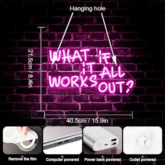 WLHOPE What If It All Works Out Neon Sign Pink Neon Signs for Wall Decor Dimmable Neon Lights LED Sign for Bedroom,Living Room,Bar,Party,Christmas,Birthday Gift-VerdiqueGarden