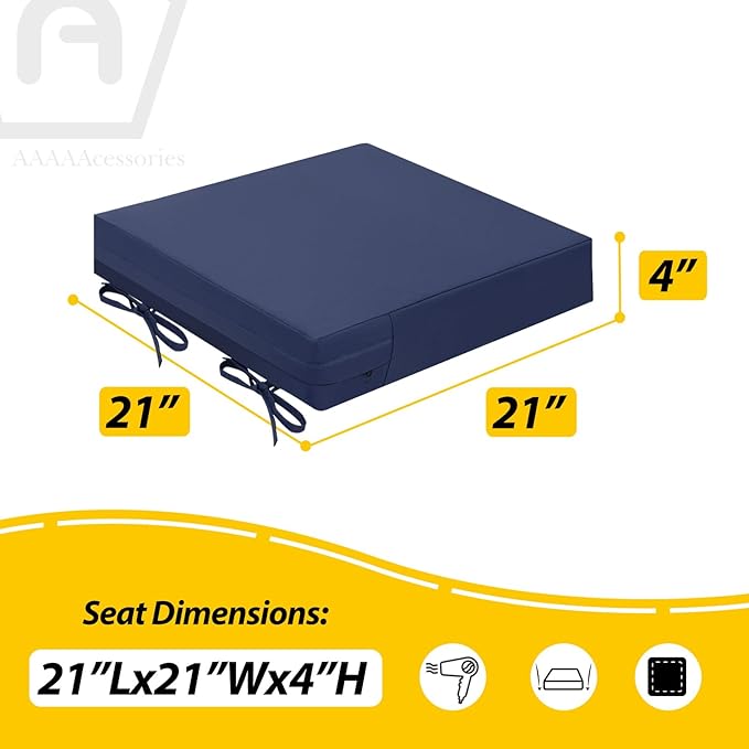 AAAAAcessories Outdoor Seat Cushions for Chairs, Waterproof, Fade-Resistant Patio Furniture Replacement Cushions, 21" x 21" x 4", Set of 2, Navy Blue-VerdiqueGarden