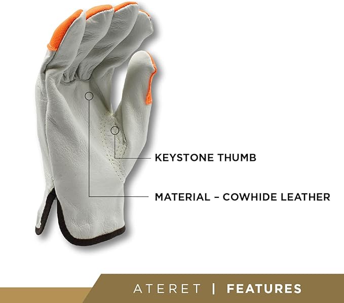 ATERET 12 Pairs Hi Vis Heavy Duty Durable Cowhigh Leather Work Gloves-VerdiqueGarden