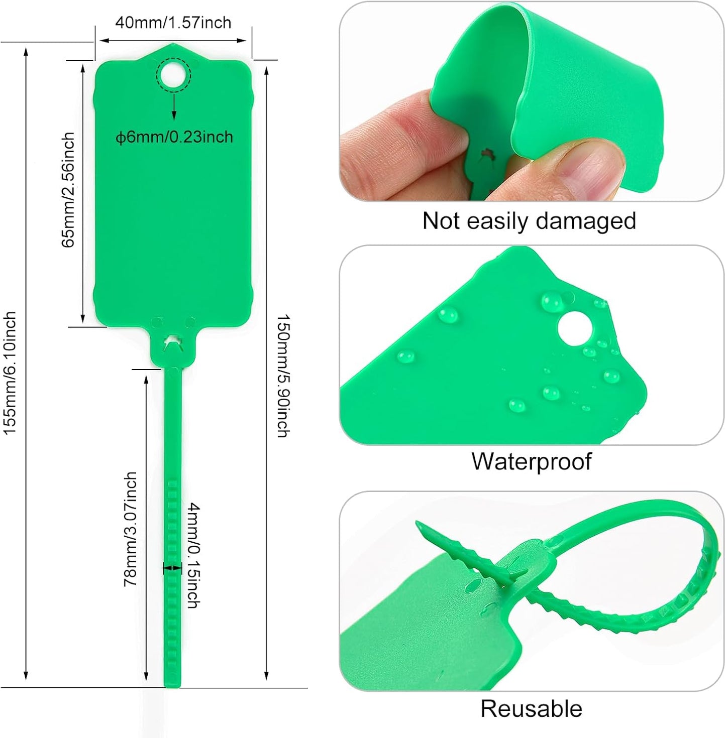 100pcs Blank Plastic Tags for Labeling Reusable Hanging Tags Ties Key Tag Storage Labels Waterproof Plastic Mark Label Writable Hang Sign with One Marker Pen (Green)-VerdiqueGarden