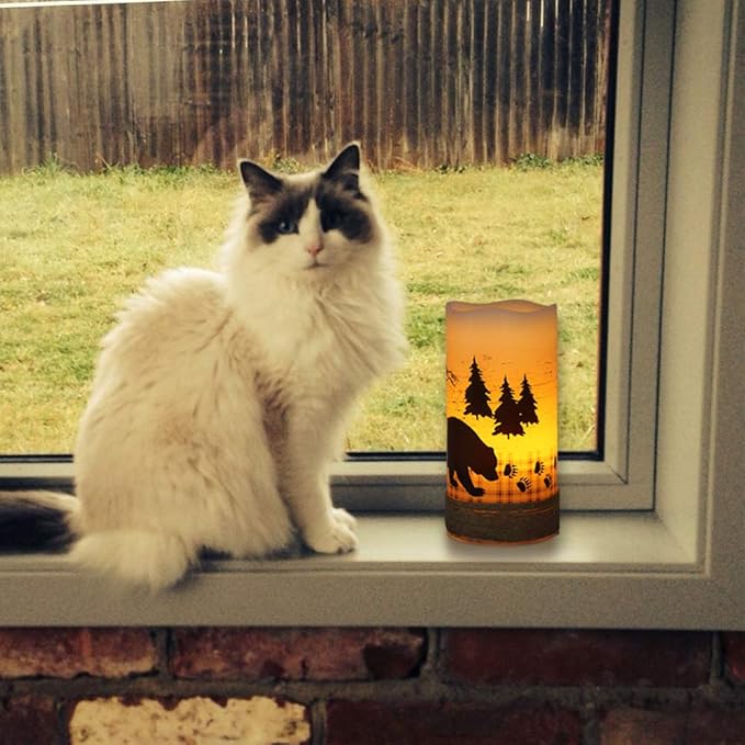 Flickering Flameless Candles with 6H Timer, LED Warm Light Pillar Candles Battery Operated Real Wax with Hemp Rope, Deer, Moose, Bear, Home Table Decoration for Wedding Party-VerdiqueGarden