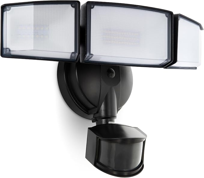 UME 49W LED Security Lights Motion Sensor Light Outdoor, 5000K Daylight, IP65 Waterproof, Dusk to Dawn, 3 Head Motion Detected Flood Light for Garage, Yard, Porch (Black)-VerdiqueGarden