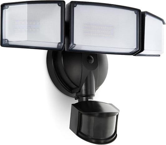 UME 49W LED Security Lights Motion Sensor Light Outdoor, 5000K Daylight, IP65 Waterproof, Dusk to Dawn, 3 Head Motion Detected Flood Light for Garage, Yard, Porch (Black)-VerdiqueGarden