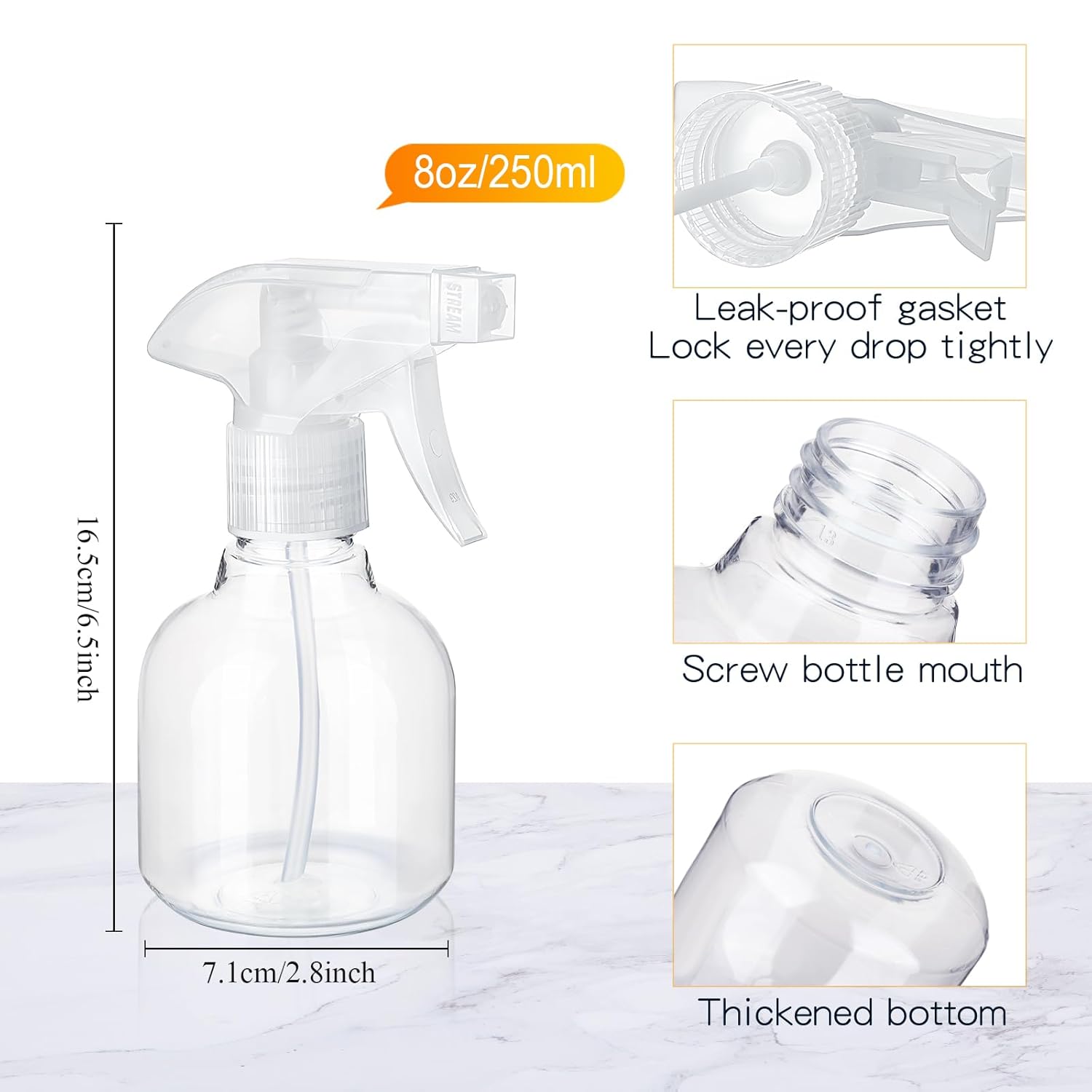 Jinei 24 Pcs 8 oz Empty Plastic Spray Bottle with Trigger Sprayers Pet Adjustable Head from Fine to Stream Refillable for Hair Plants Cooking Pets, No Leakage(Clear)-VerdiqueGarden