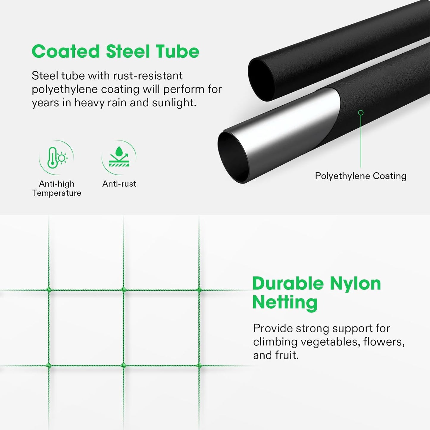 VIVOSUN 7Ft. Arch Trellis for Climbing Plants, 7 x 6 x 7ft Tall Metal Tunnel Trellis, Lightweight Metal Plant Support Archway with Nylon Netting for Climbing Vine, Vegetables, Fruits, Flowers, Black-VerdiqueGarden