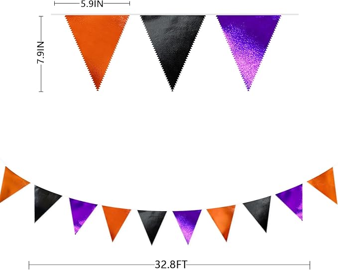 Black Orange Purple Halloween Party Decorations Metallic Fabric Triangle Pennant Banner Flag Bunting Garland for Birthday Baby Shower Bachelorette Trick or Treat Halloween Holiday Party Supplies-VerdiqueGarden