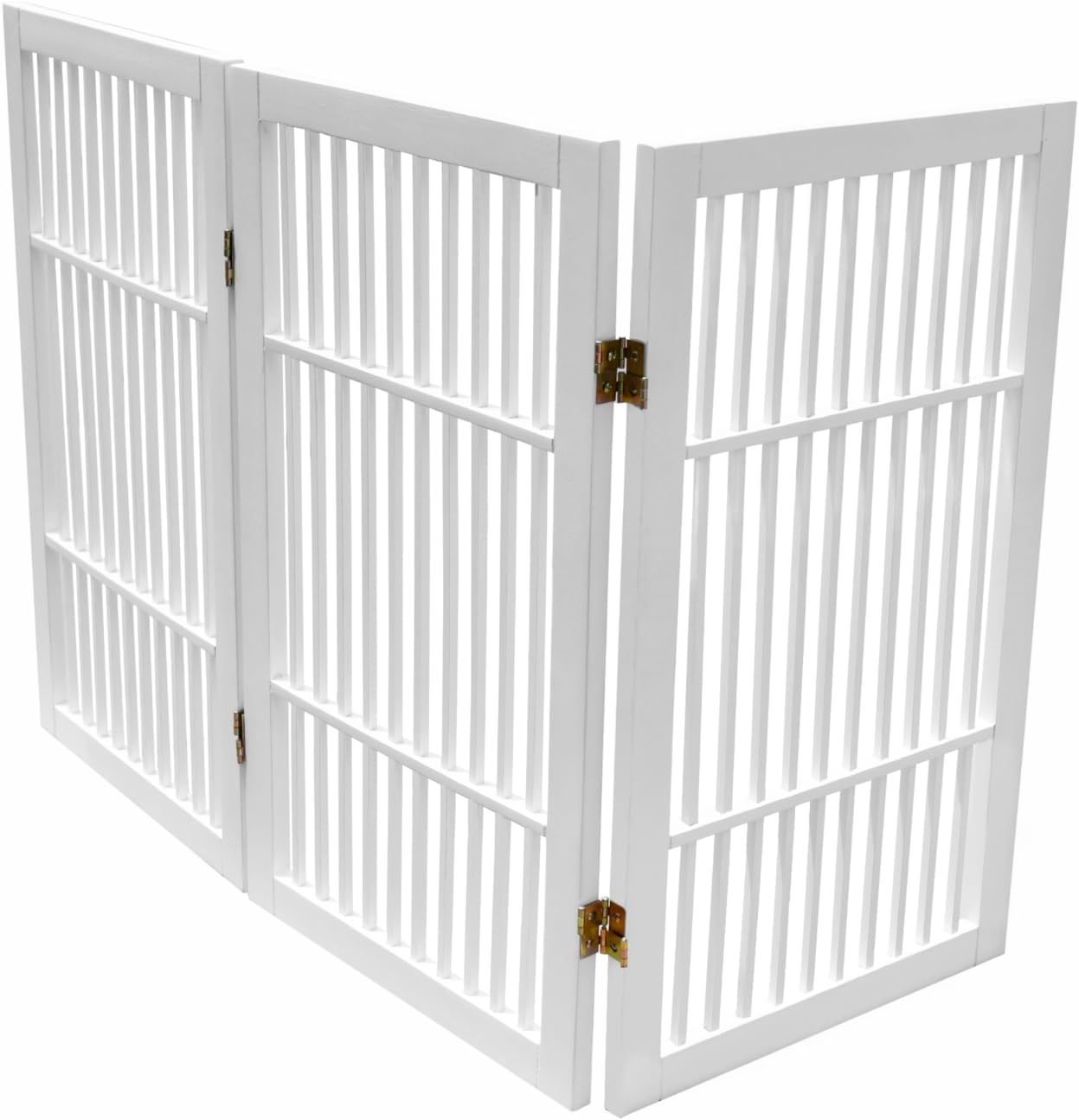 Pet Dog Gate Strong and Durable Freestanding Folding Acacia Hardwood Portable Wooden Fence Indoors or Outdoors by Urnporium (White Pet Gate, 3 Panel 30" Tall)-VerdiqueGarden