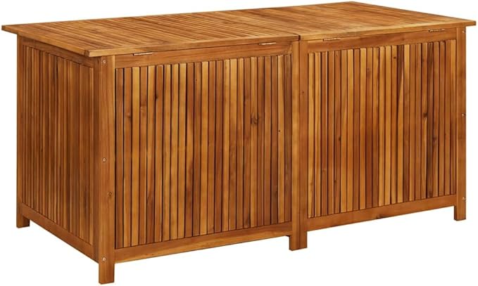 vidaXL Wooden Outdoor Storage Box with Gas-Lift Lid – Patio Deck Chest with Zippered Waterproof Bag for Garden Bench, Pool, Porch, Trunk, Cabinet, Teak Look – Brown, 59.1"x31.5"x29.5"-VerdiqueGarden