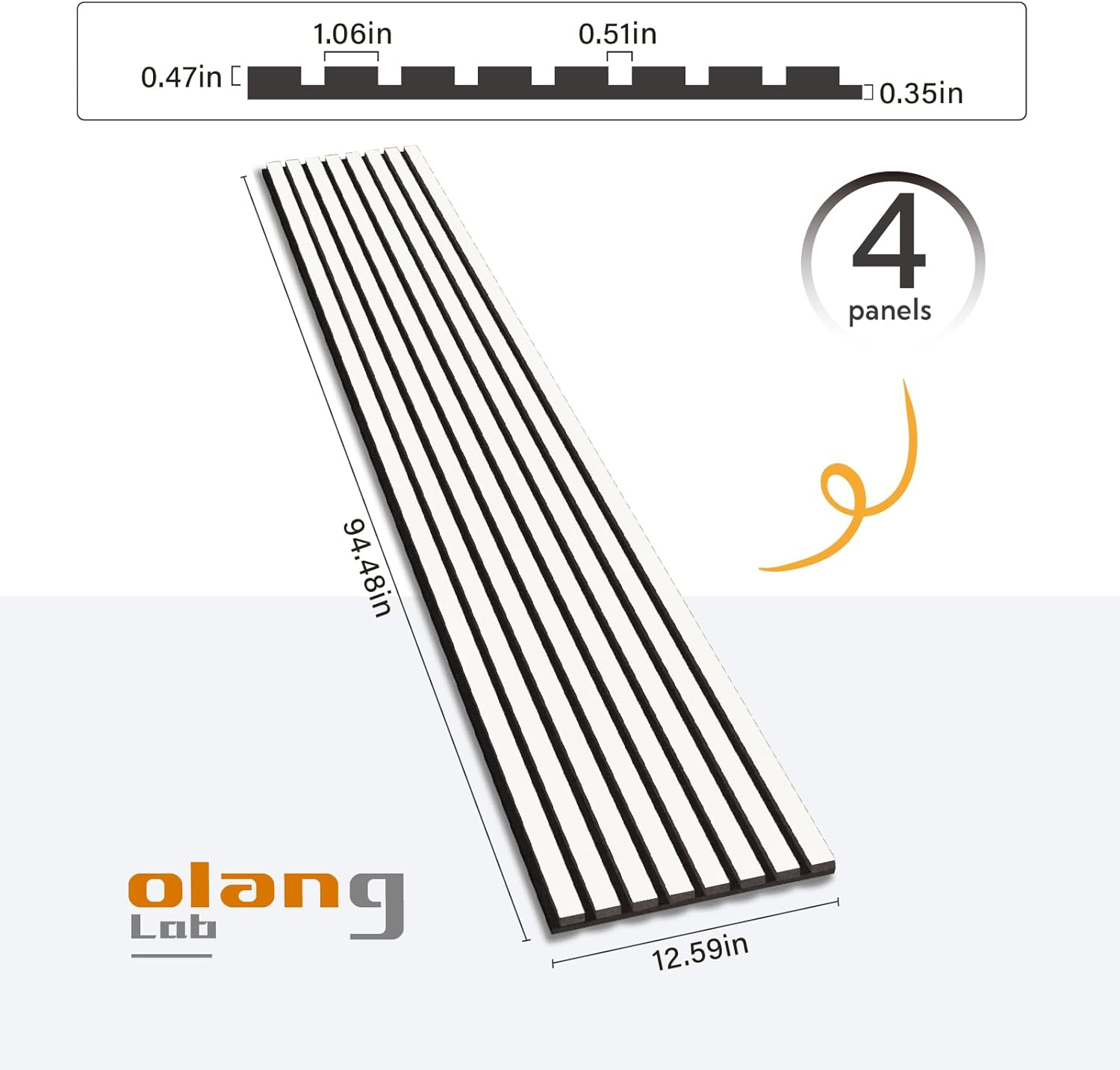 Olanglab Wood Slat Wall Panels, Wooden Acoustic Wall Panels, 94.5"x12.6" Each 3D Wall Panels for Interior Wall Decor, 4 Pack in Total 94.5"x50.4" (Gloss White)-VerdiqueGarden