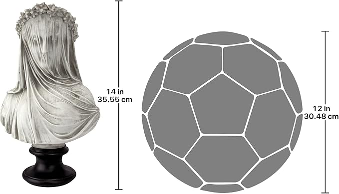 Design Toscano Veiled Maiden Indoor Bust Statue, 9 Inch Wide, 14 Inch Tall, Cast Stone Resin, Antiqued White Finish with a Black Painted Base-VerdiqueGarden