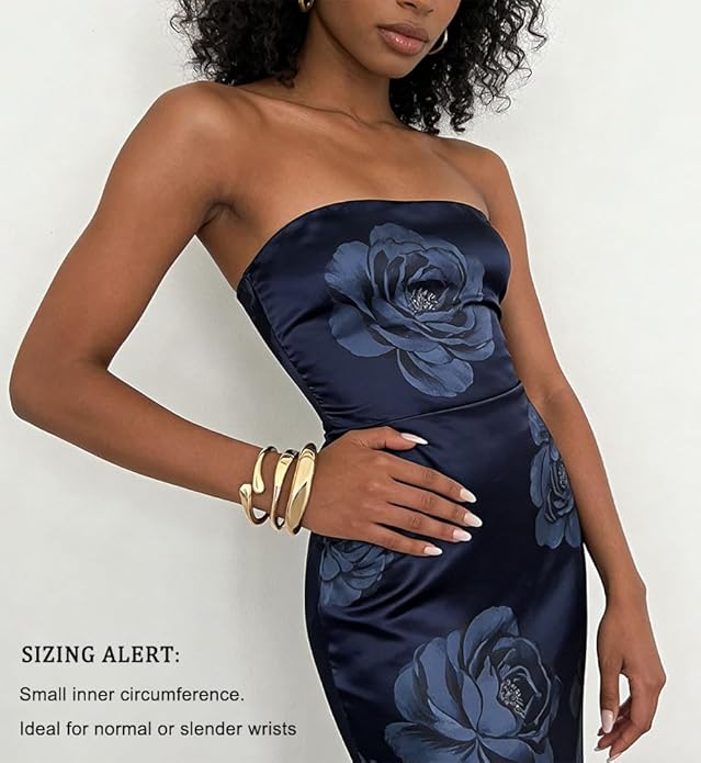 Chunky Gold Bangle Bracelets for Women, Dainty 14k Gold Plated Big Stackable Bangles Set, Trendy Statement Cuff Bracelet Stack Fashion Jewelry Christmas Gifts