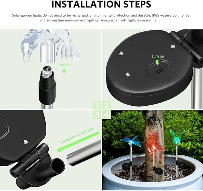 Anordsem Solar Lights Outdoor Decorations: Garden Stake Light Waterproof for Yard Decor Outside - LED Dragonfly Hummingbird Butterfly Lamp for Patio Pathway Home-VerdiqueGarden