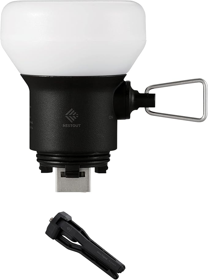 ELECOM NESTOUT Outdoor Camping LED Lantern w/ Mini Tripod, Dimmable USB Powered Soft LED Light, IP44 Water Dust Resistant, 10-350 Lumen, Portable Lamp for NESTOUT Power Bank, Black (LAMP-1)-VerdiqueGarden