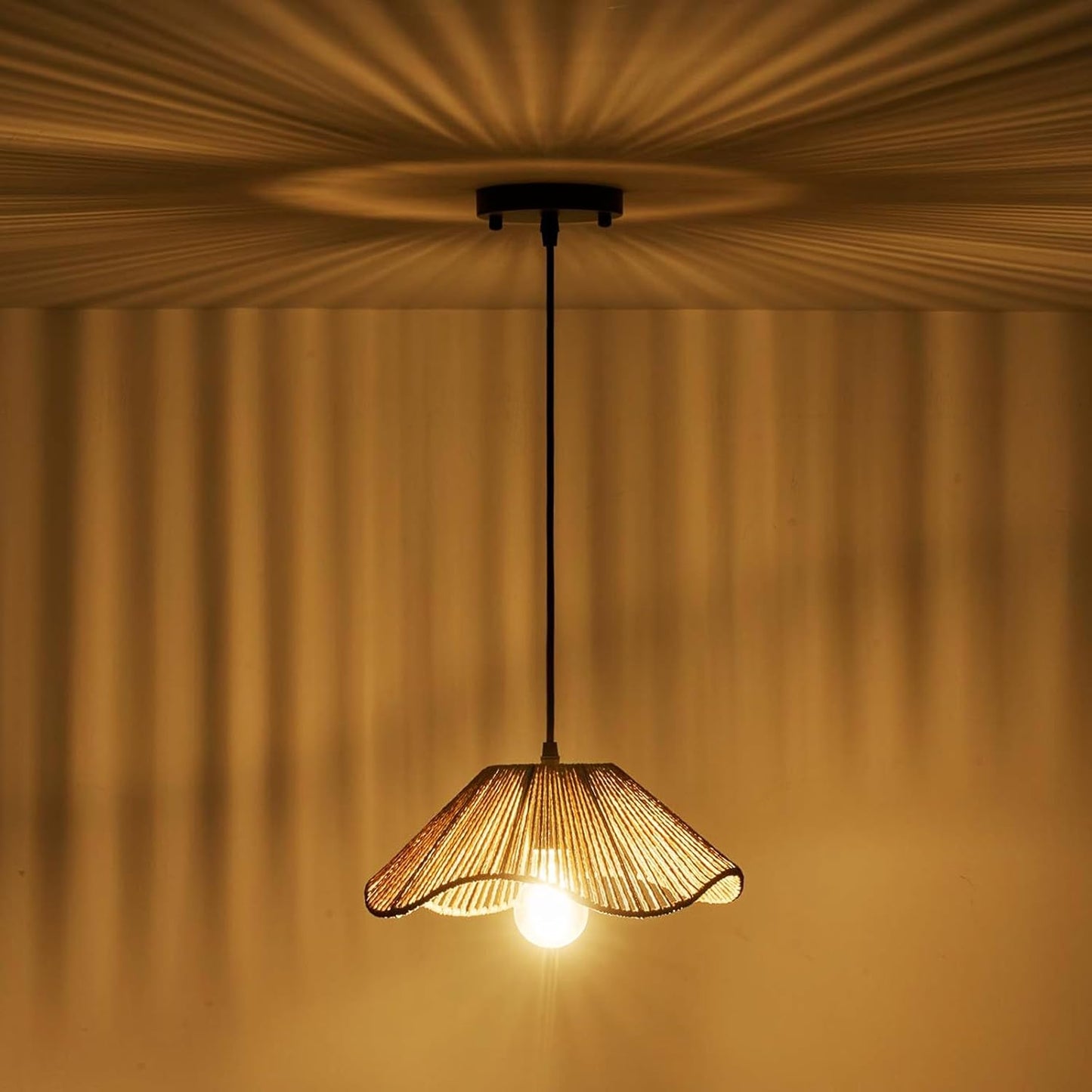 TERLEENART Hard Wired Rattan Pendant Lights Set of 2,Kitchen Island Pendant Lights with 12” Flower Shade,Boho Handwoven Paper Rope Rattan Ceiling Light for Living Room Dining Room Restaurant Foryer-VerdiqueGarden