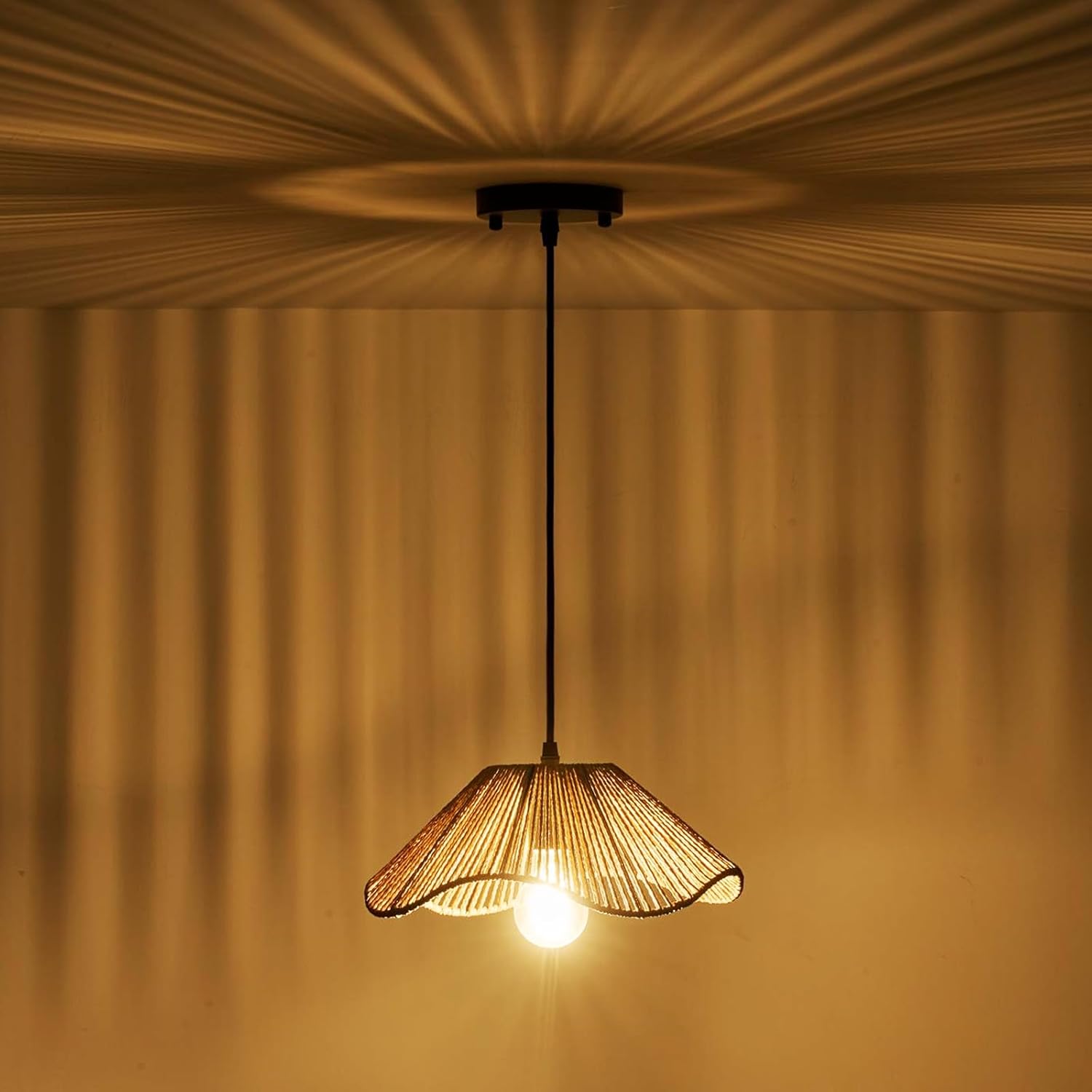 TERLEENART Hard Wired Rattan Pendant Lights Set of 2,Kitchen Island Pendant Lights with 12” Flower Shade,Boho Handwoven Paper Rope Rattan Ceiling Light for Living Room Dining Room Restaurant Foryer-VerdiqueGarden