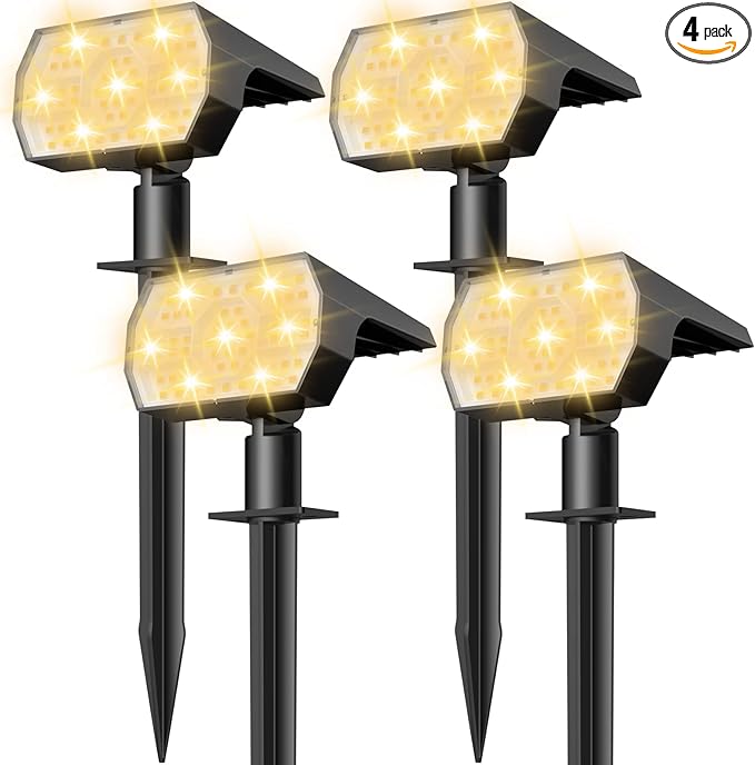 NYMPHY Solar Lights Outdoor Waterproof IP68, 56 LED 3 Lighting Modes Solar Powered Garden Yard Spot Solar Lights for Outside Landscape- 4 Pack (Warm White)-VerdiqueGarden