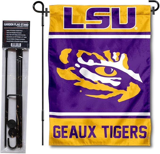 College Flags & Banners Co. Louisiana State LSU Tigers Garden Flag with Stand Holder-VerdiqueGarden