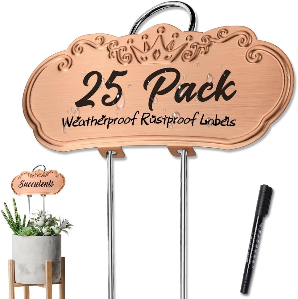 Metal Plant Labels,Tall Outdoor Garden Markers for Flower, Fruit and Vegetable, 304 Stainless Steel Weatherproof Signs (25 Packs, 4" x 1.9", Gold)-VerdiqueGarden