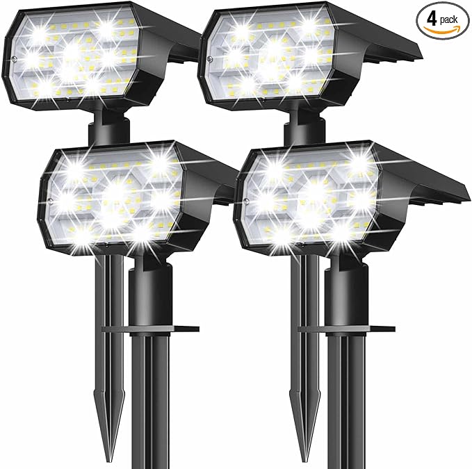 NYMPHY Solar Lights Outdoor Waterproof IP68, 56 LED 3 Lighting Modes Solar Powered Garden Yard Spot Solar Lights for Outside Landscape- 4 Pack (Cool White)-VerdiqueGarden