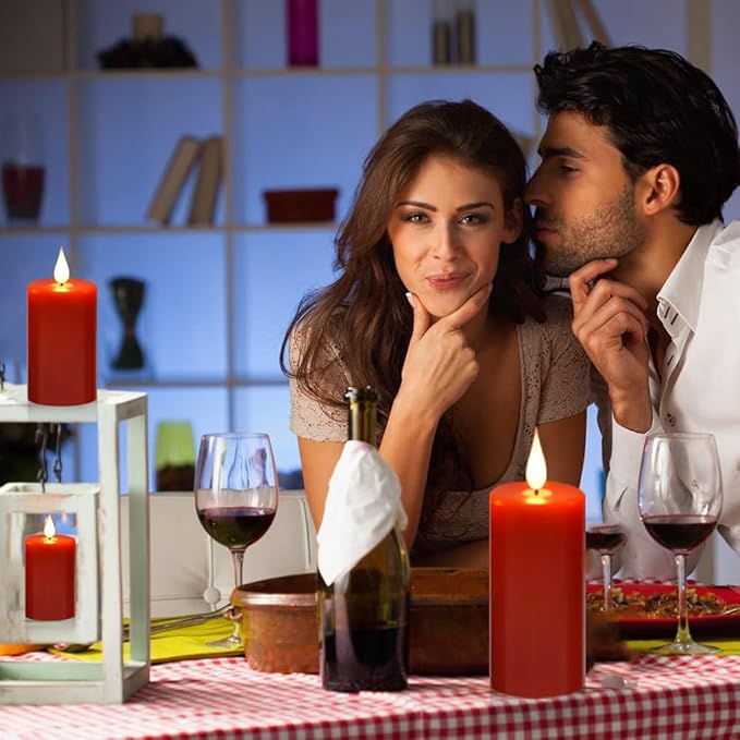 Flameless Flickering Battery Operated Candles 9PACK Real Wax Pillar LED Candles with 10-Key Remote Control and 24 Hours Timer for Wedding, Party, Home Decoration (Red)-VerdiqueGarden