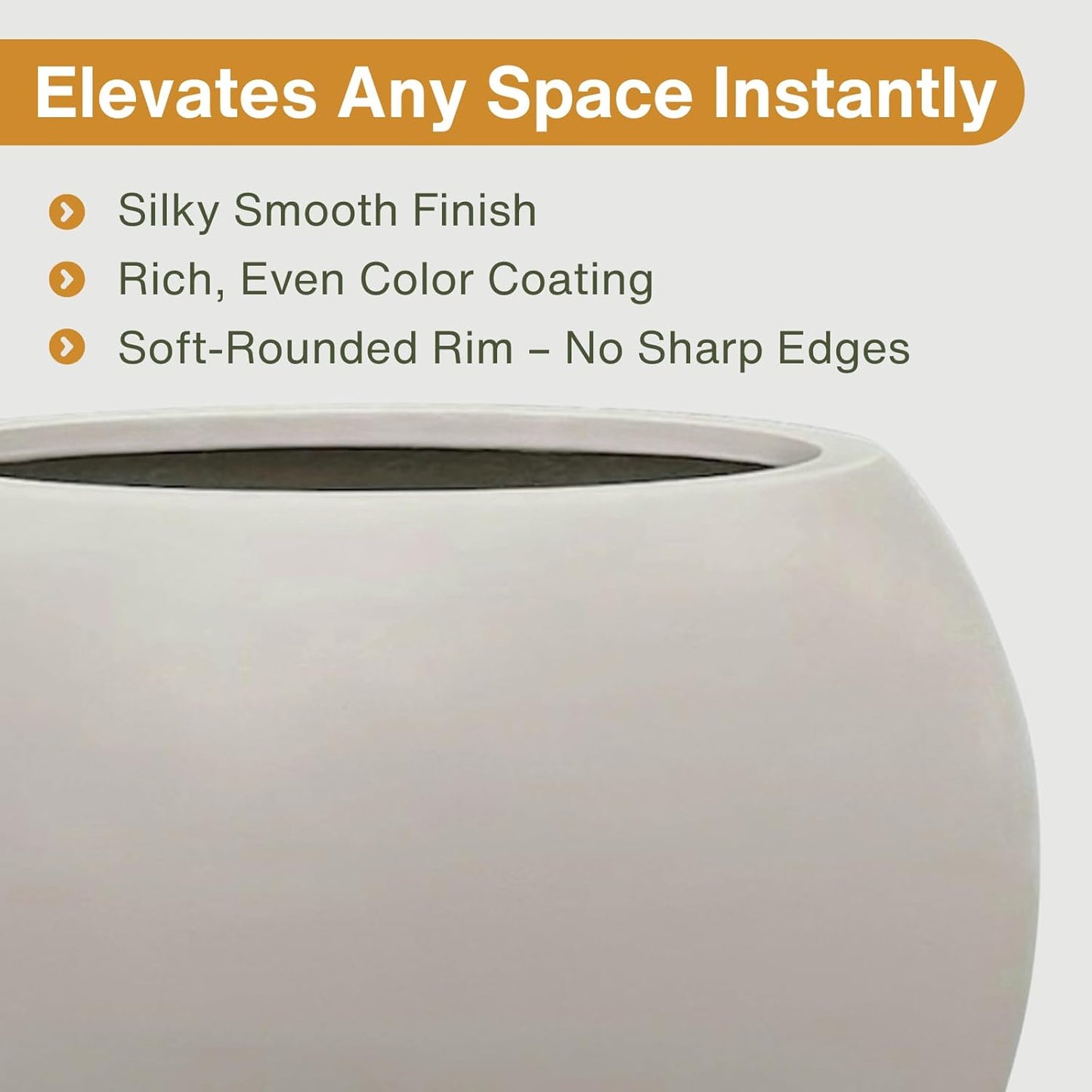 16" H x 20" D Globo Fiberstone Round Planter with Drainage Hole, Weather Resistant, Smooth Finish, Planters for Indoor Plants & Outdoor, 2 Extra Coco Mats (Taupe, 13.5" Pot Opening)-VerdiqueGarden